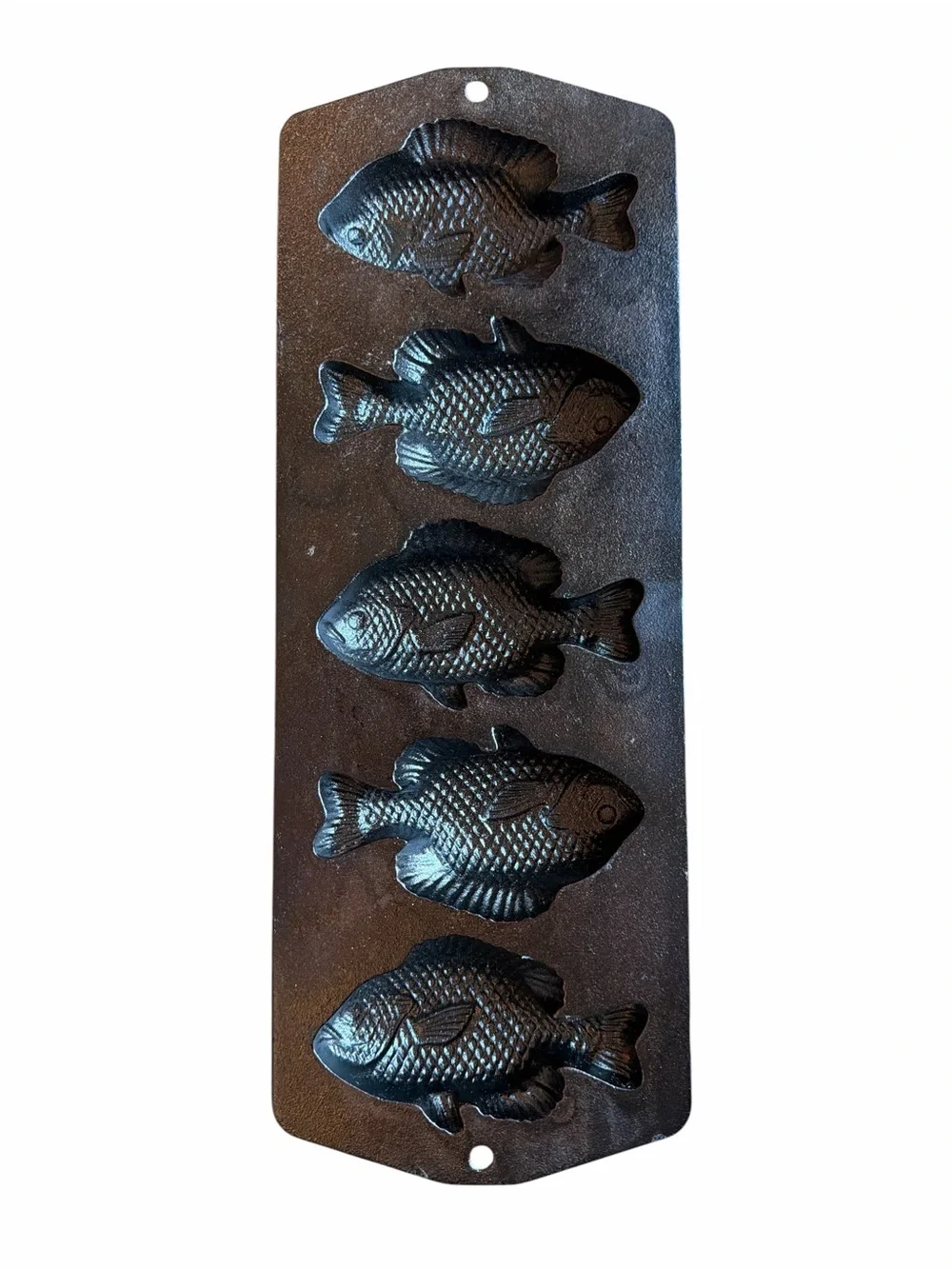 Vintage Lodge Cast Iron Fish Mold Pan Perch Cornbread Muffin Hushpuppies 5PP2